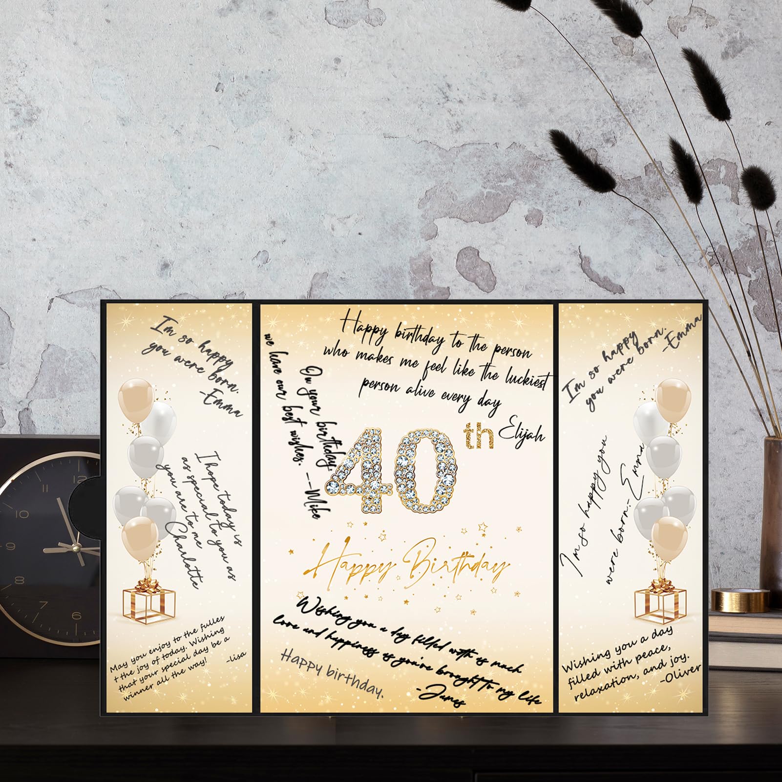 Crenics 40th Birthday Decorations Black and Gold, Creative 40th Birthday Guest Book Alternative, 40th Birthday Signature Book 18 x 12 inch, Great 40th Birthday Gifts for Men or Women