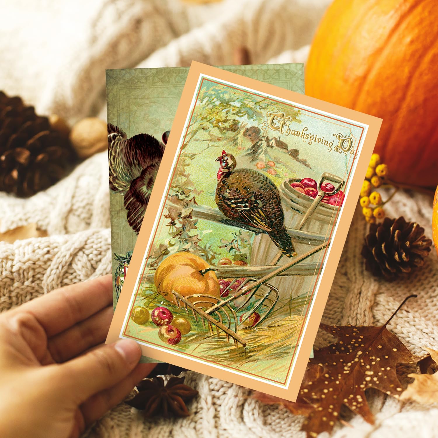 GreenPine 27PCS Thanksgiving Vintage Greeting Cards Bulk Thanksgiving Cards for Family Thankful Cards with Envelopes for Fall Autumn Holiday Parties Celebrations Harvest Happy 4 x 6 inches