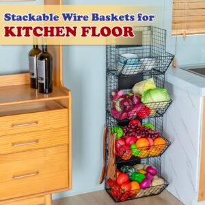 X-cosrack Metal Wire Basket Wall Mount, 4 Tier Extra Large Wall Storage Basket Organizer with Chalkboards, Kitchen Fruits and Vegetables Produce Bin Rack Toys Organizer Bathroom Tower Baskets (Black)