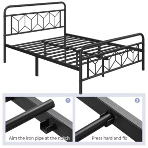 Yaheetech Metal Platform Bed Frame Mattress Foundation with Diamond Pattern Headboard/Footboard/Heavy Duty Steel Slat Support/Under Bed Storage/No Box Spring Needed/Queen Size Black