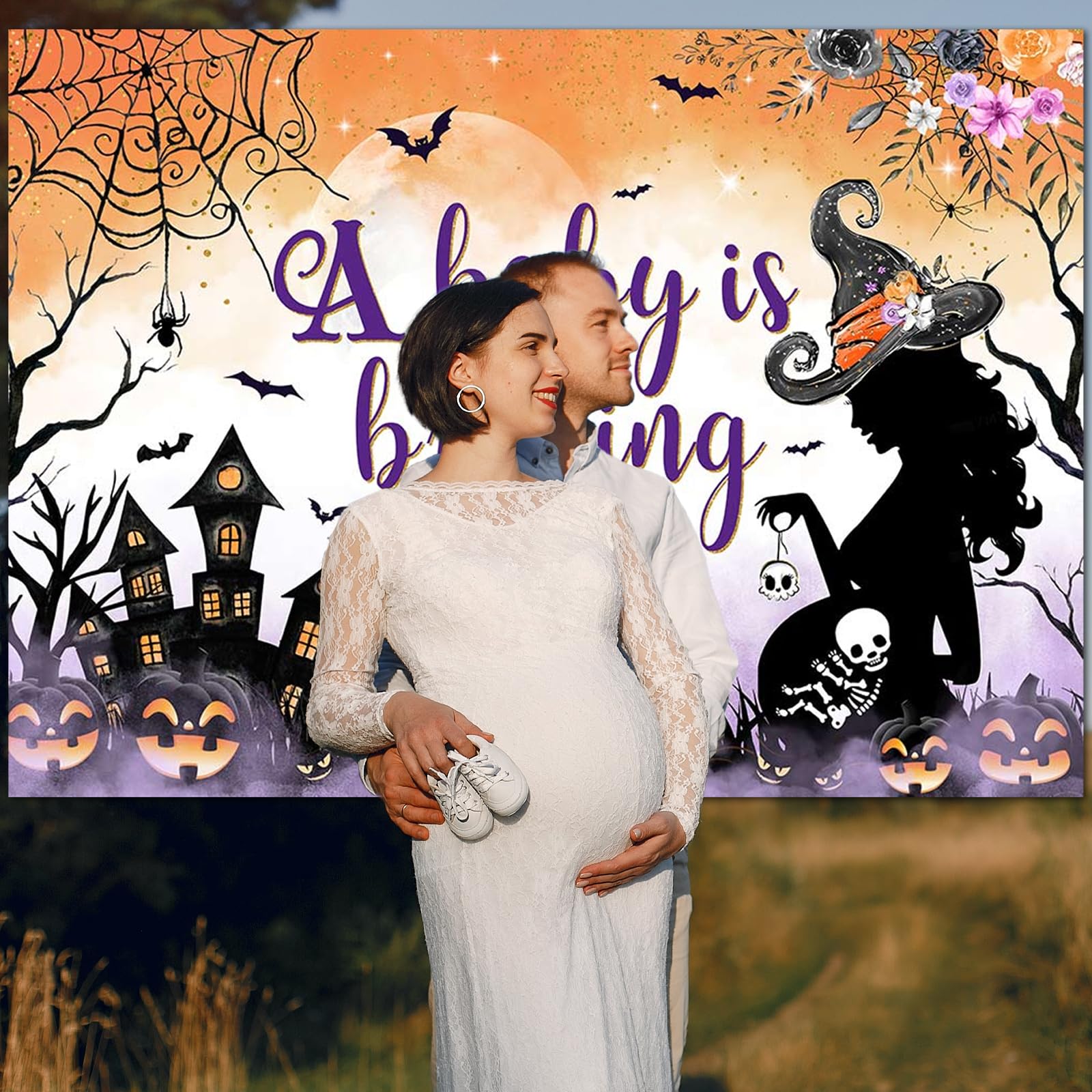 Avezano Halloween Baby Shower Backdrop Magic Witch Theme A Baby is Brewing Party Decorations Boy or Girl Gender Reveal Halloween Party Banner Supplies(7x5ft)