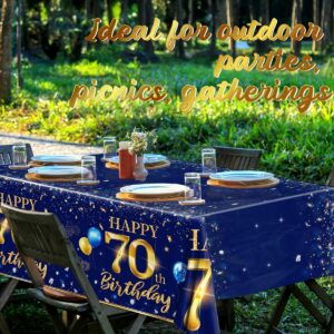 GREHUMOR 70th Birthday Decorations Men-3pcs Navy Blue 70th Birthday Table Covers Rectangle Waterproof Plastic Gold Blue Birthday Tablecloth for Men 70th Birthday Party Supplies