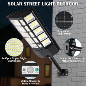 ZJOJO 3800W Solar Street Light Outdoor Waterproof, 30000LM 1160 LEDs Solar Lights for Outside Dusk to Dawn, 9000K LED Parking Lot Light Solar Powered Flood Lights with Motion Sensor for Yard