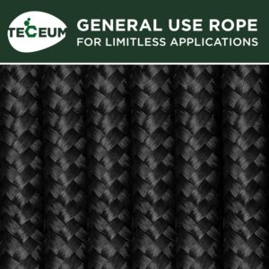 TECEUM Rope – 1/4” & 3/8” – 90 FT | 150 FT – Strong All-Purpose Utility Rope – Camping, Crafting, Flag Pole, Indoor & Outdoor – Polypropylene Nylon Poly Lightweight Diamond Braided Cord – Black