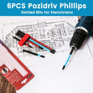 Phillips Pozidriv Slotted Bits for Electricians LATTOOK 6PCS Cross and Slotted Screwdriver Bits for Electricians, FPZ2 FPH2#2 Phillips Pozidriv Bit, Magnetic S2 Steel Electrician Screwdriver Bits