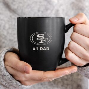 Rico Industries NFL Football San Francisco 49ers #1 Dad 15oz Laser Engraved Matte Black Ceramic Bistro Mug - for Hot or Cold Drinks