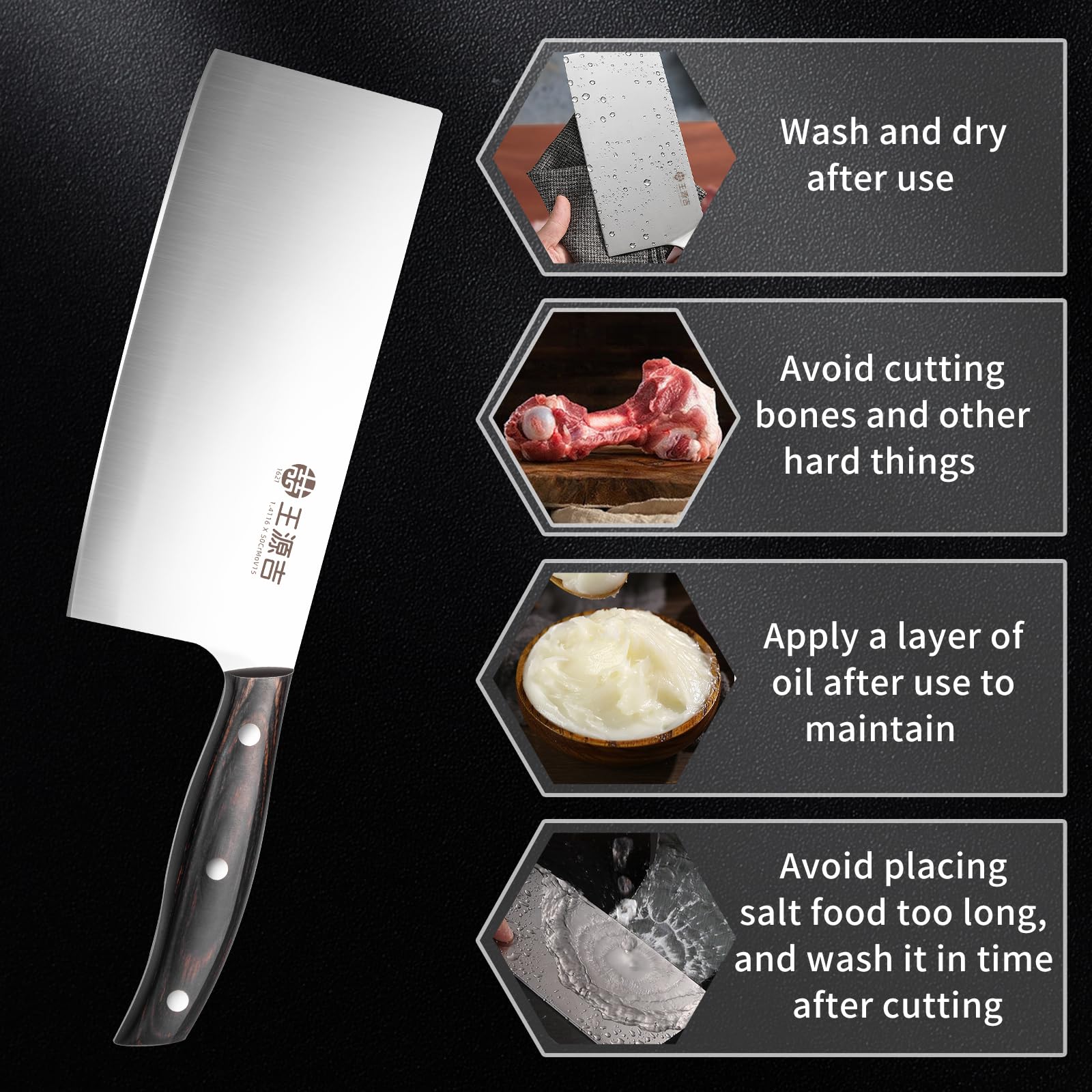 WANGYUANJI Kitchen Knife,High Carbon Stainless Steel Knife for Vegetable and Meat Cutting with Wood Handle,Avoid Cutting Bones,Suitable for Home Kitchen and Restaurant