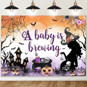 avezano halloween baby shower backdrop magic witch theme a baby is brewing party decorations boy or girl gender reveal halloween party banner supplies(7x5ft)