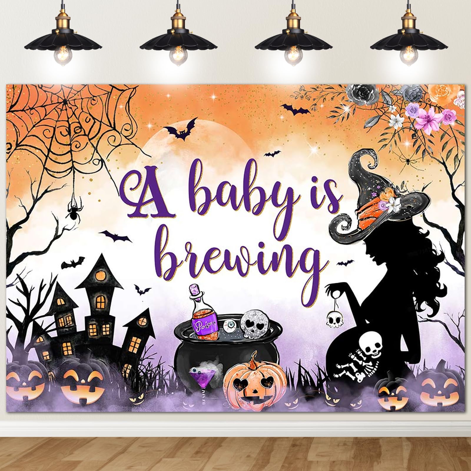 Avezano Halloween Baby Shower Backdrop Magic Witch Theme A Baby is Brewing Party Decorations Boy or Girl Gender Reveal Halloween Party Banner Supplies(7x5ft)