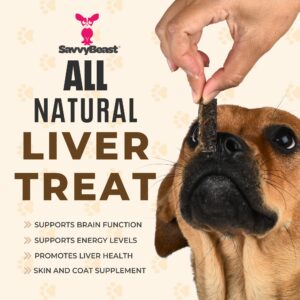 SavvyBeast Dehydrated Beef Liver Dog Treats - 5oz All-Natural, Grain-Free, Single Ingredient for Training - Healthy Pure Gently Air Dried Raw Organ Meat Dry Jerky for Dogs, Cats - Made in USA Only