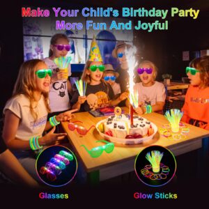 OLUPP 325PCS Glow in the Dark Party Supplies, Glow Sticks Glasses Favors, 300 PCS Glow Sticks and 25 PCS LED Glasses, Neon Party Favors for Glow Party, Wedding, Concert, Raves, Birthday, New Year