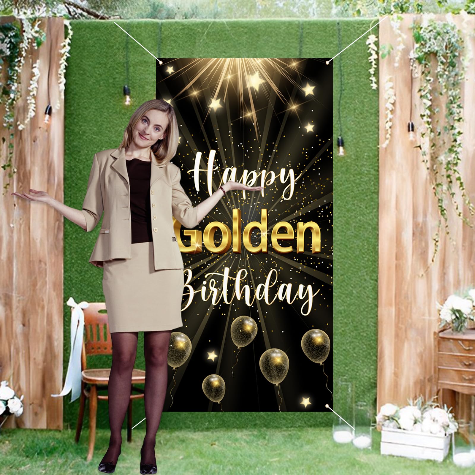 Labakita Happy Golden Birthday Banner, Golden Birthday Door Banner, Golden Birthday Sign, 5th 6th 21st 24th 25th 28th 30th 50th 60th Birthday Decor