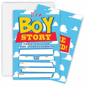 tpyen it's a boy story baby shower invitations, sky & cloud baby shower fill-in invitation cards with envelopes - gender reveal party decorations & supplies-b15