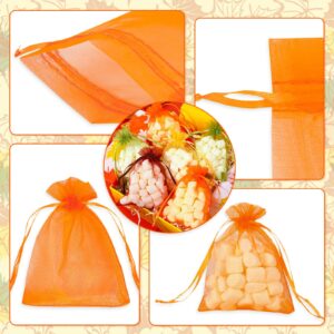 Whaline 120 Pcs Fall Organza Bags Drawstring Orange Yellow Green Brown Autumn Holiday Gift Bags Thanksgiving Jewelry Gift Bags Candy Goodies Treat Bags for Wedding Baby Shower Birthday Party Favor