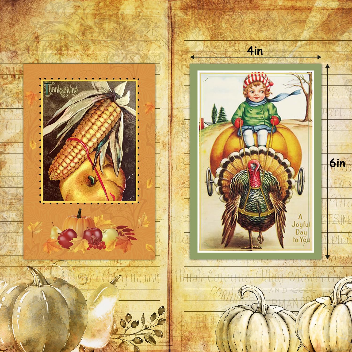 GreenPine 27PCS Thanksgiving Vintage Greeting Cards Bulk Thanksgiving Cards for Family Thankful Cards with Envelopes for Fall Autumn Holiday Parties Celebrations Harvest Happy 4 x 6 inches