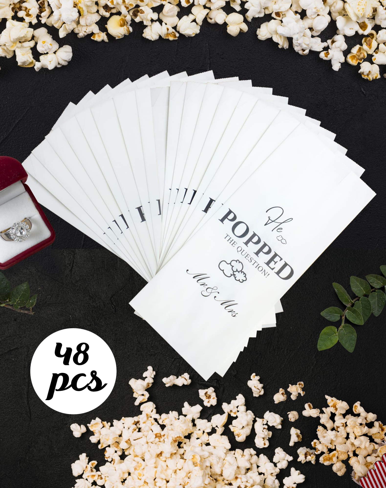 48Pcs He Popped the Question Popcorn Bags Engagement Bridal Shower Wedding Party Favors Popcorn Bags Wedding Bridal Shower Engaged Goody Snack Treat Bags Grease Resistant