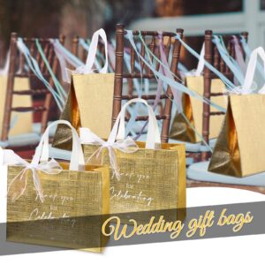 CHENGU 50 Pcs Thank You Gift Bags Thank You for Celebrating with Us Wedding Gift Bag Welcome Bag Birthday Glossy Tote Ribbon Reusable Bag for Hotel Guest Bachelorette Party Bridal Shower(Gold)