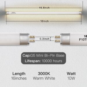 HoazHoald 16” F10T5/830/L Fluorescent Bulb T5 10W 3000K Warm White Light Bulb Diameter 5/8” Replacement for Jasco Philips Under Cabinet Counter Light Fixtures (4 Pack)