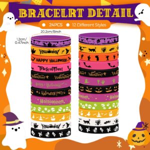 48 Pcs Halloween Pencils Halloween Rubber Bracelets Set Halloween Party Favors for Kids Ghost Pumpkin Skeleton Bat Spider Pencils Silicone Wristbands Trick or Treat Gifts Classroom Gifts for Students