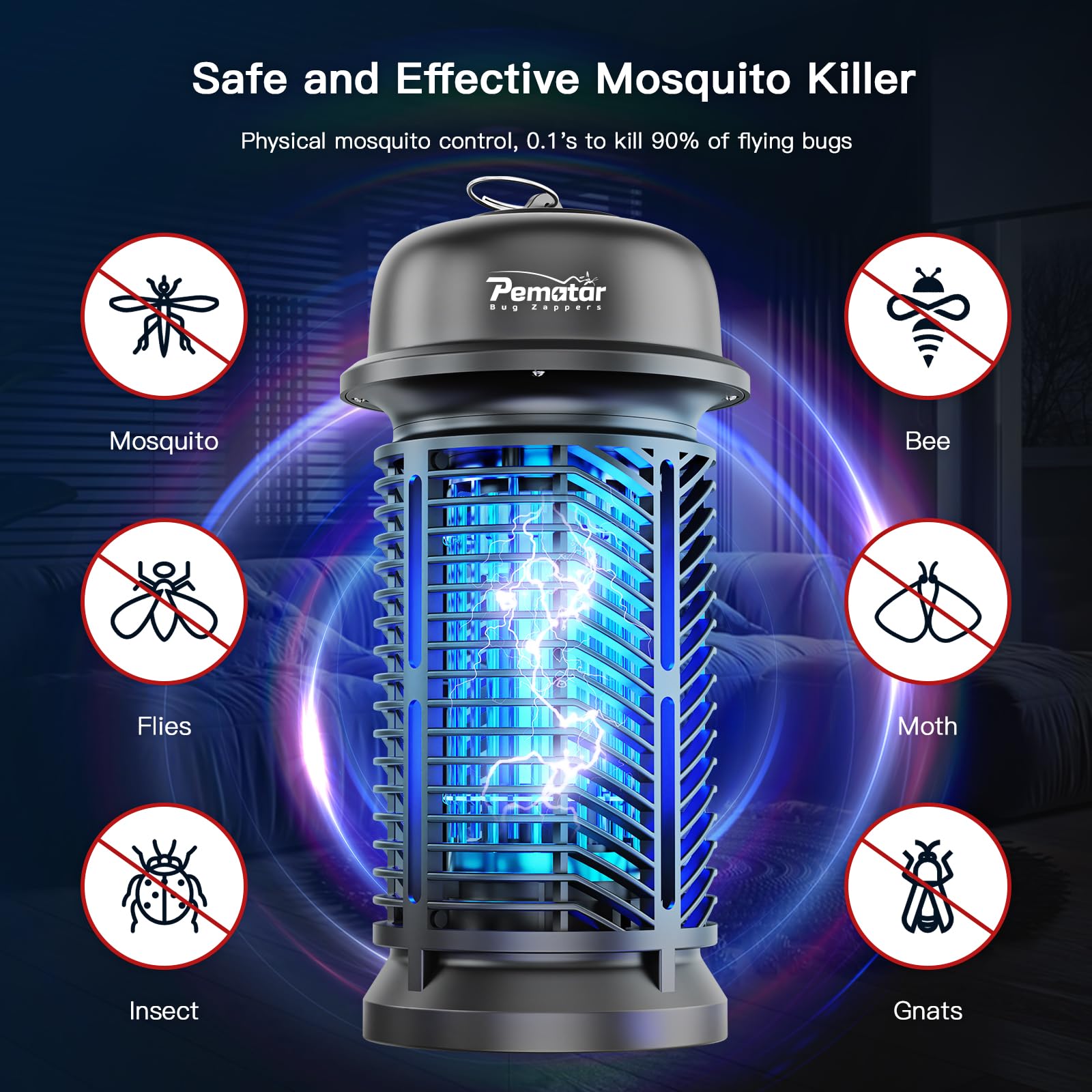 PEMATAR Bug Zapper Outdoor Electric, 4200V/20W High Power Voltage Mosquito Zapper, IPX4 Waterproof Fly Traps, Fly Zapper for Camping, Backyard, Patio and Garden