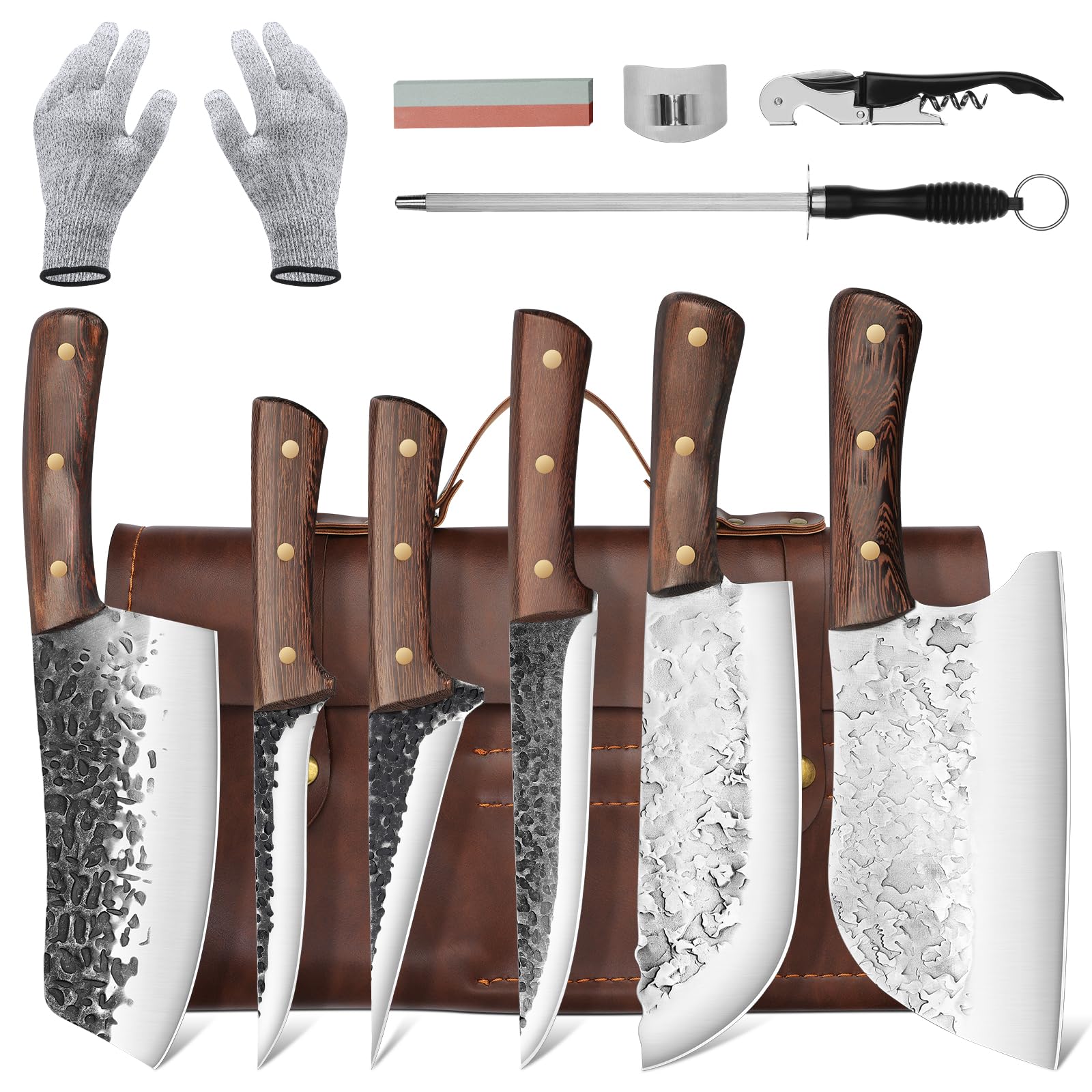 DRAGON RIOT Chef Butcher Knife Set for Meat Cutting with Roll Bag, 12 PCS Japanese Forged Chef Knives Set for Men and Women Gift for Men