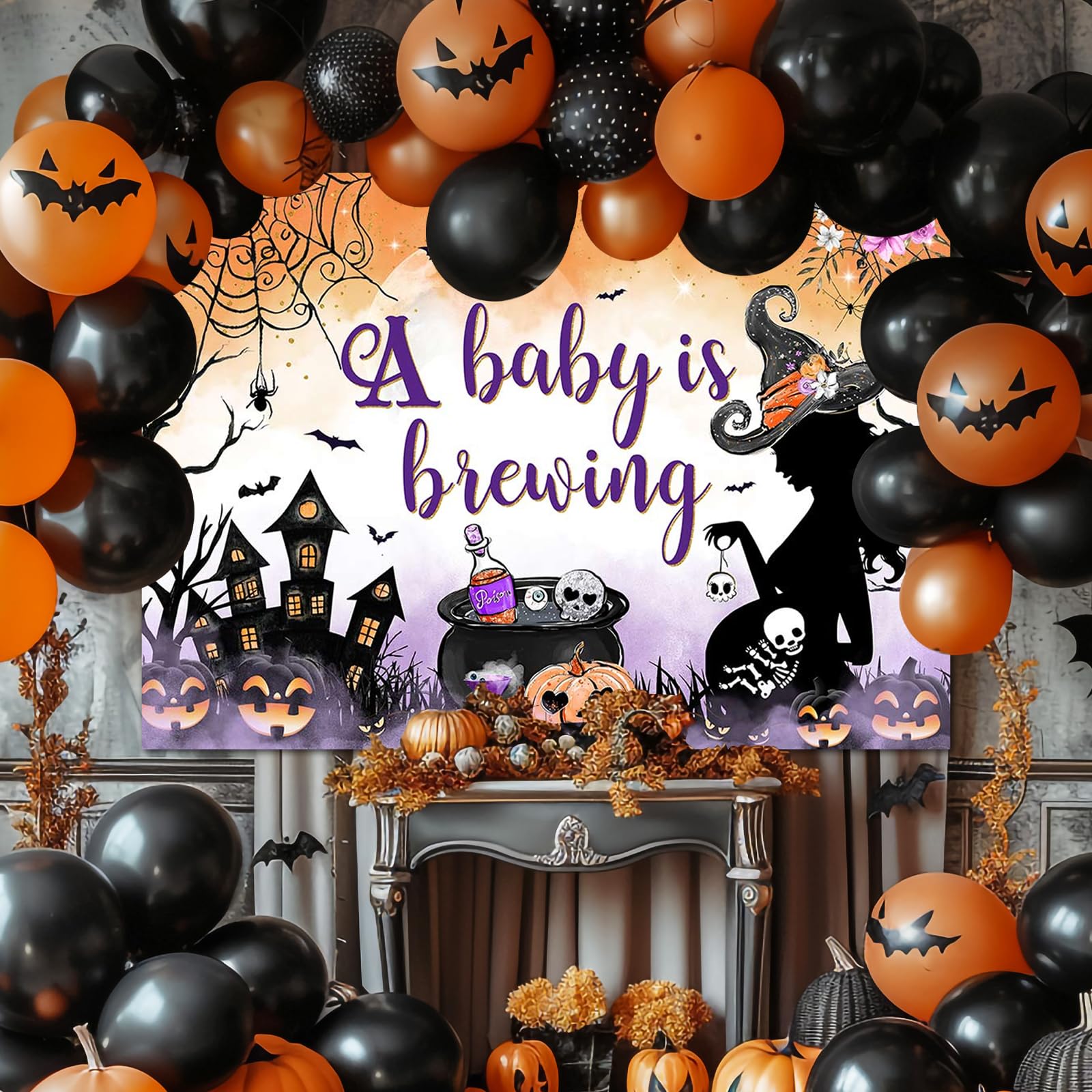 Avezano Halloween Baby Shower Backdrop Magic Witch Theme A Baby is Brewing Party Decorations Boy or Girl Gender Reveal Halloween Party Banner Supplies(7x5ft)