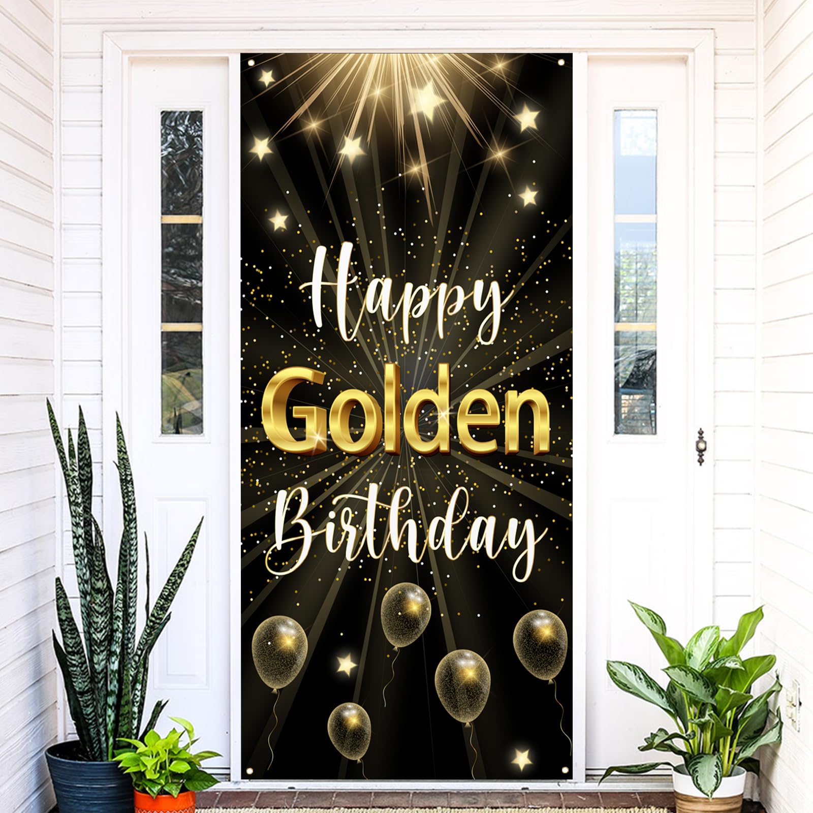 Labakita Happy Golden Birthday Banner, Golden Birthday Door Banner, Golden Birthday Sign, 5th 6th 21st 24th 25th 28th 30th 50th 60th Birthday Decor