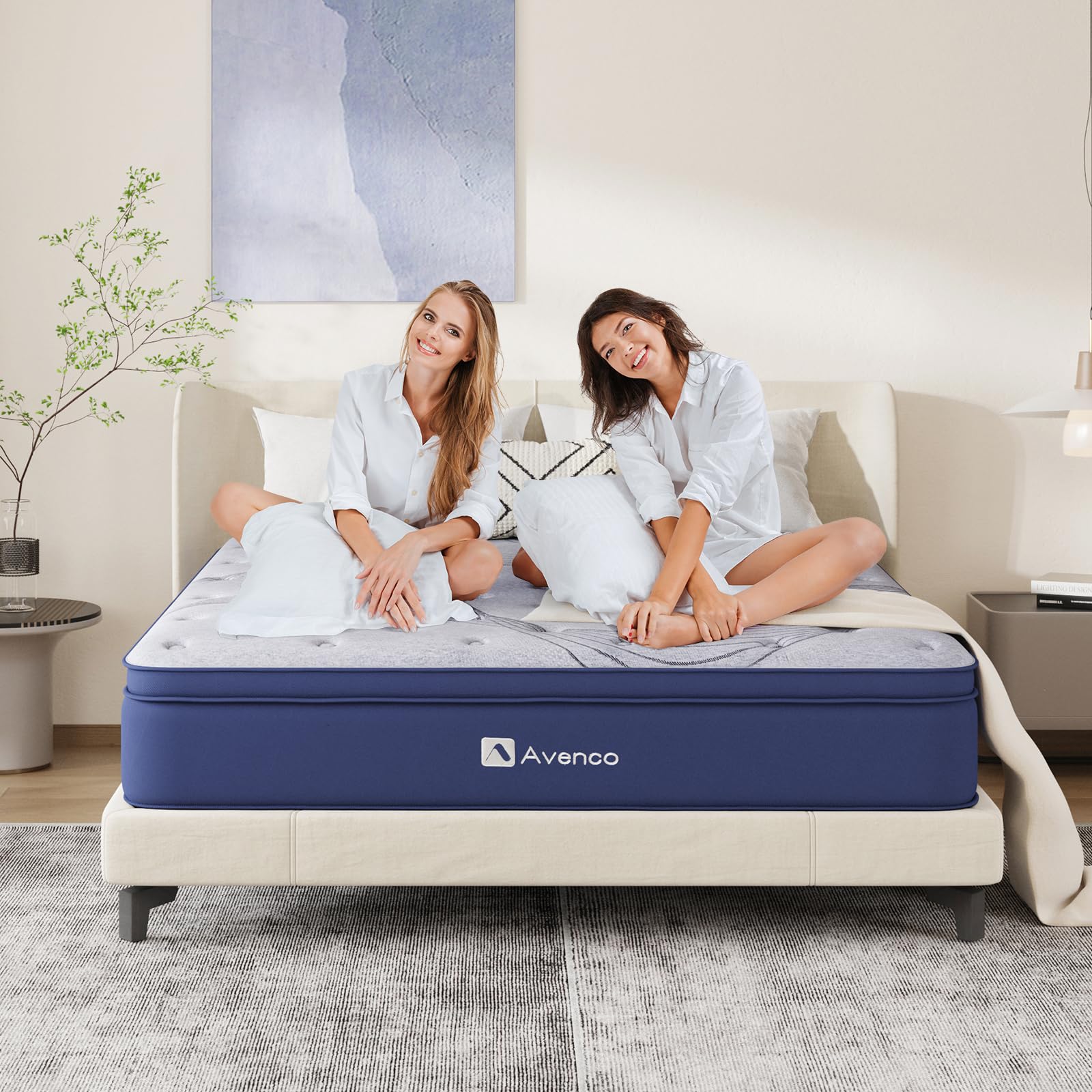 Avenco Mattress Queen, 12 Inch Queen Mattress Hybrid, Medium Firm Queen Mattress in a Box for Pressure Relief and Sound Sleep, Wrapped Coils and CertiPUR-US Foam, Soft Breathable Fabric