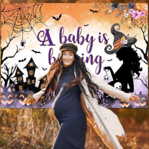 Avezano Halloween Baby Shower Backdrop Magic Witch Theme A Baby is Brewing Party Decorations Boy or Girl Gender Reveal Halloween Party Banner Supplies(7x5ft)