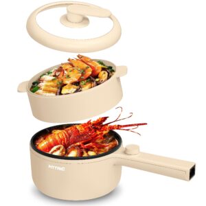 hytric hot pot electric with steamer, 1.5l portable non-stick frying pan, electric cooker for steak, egg, pasta, ramen cooker with dual power control, electric pot for office, dorm, camping, yellow