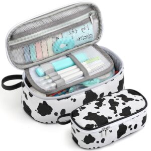 jcocylse large capacity pencil case portable pencil pouch bag school supplies for college students girls boys adults (cow)