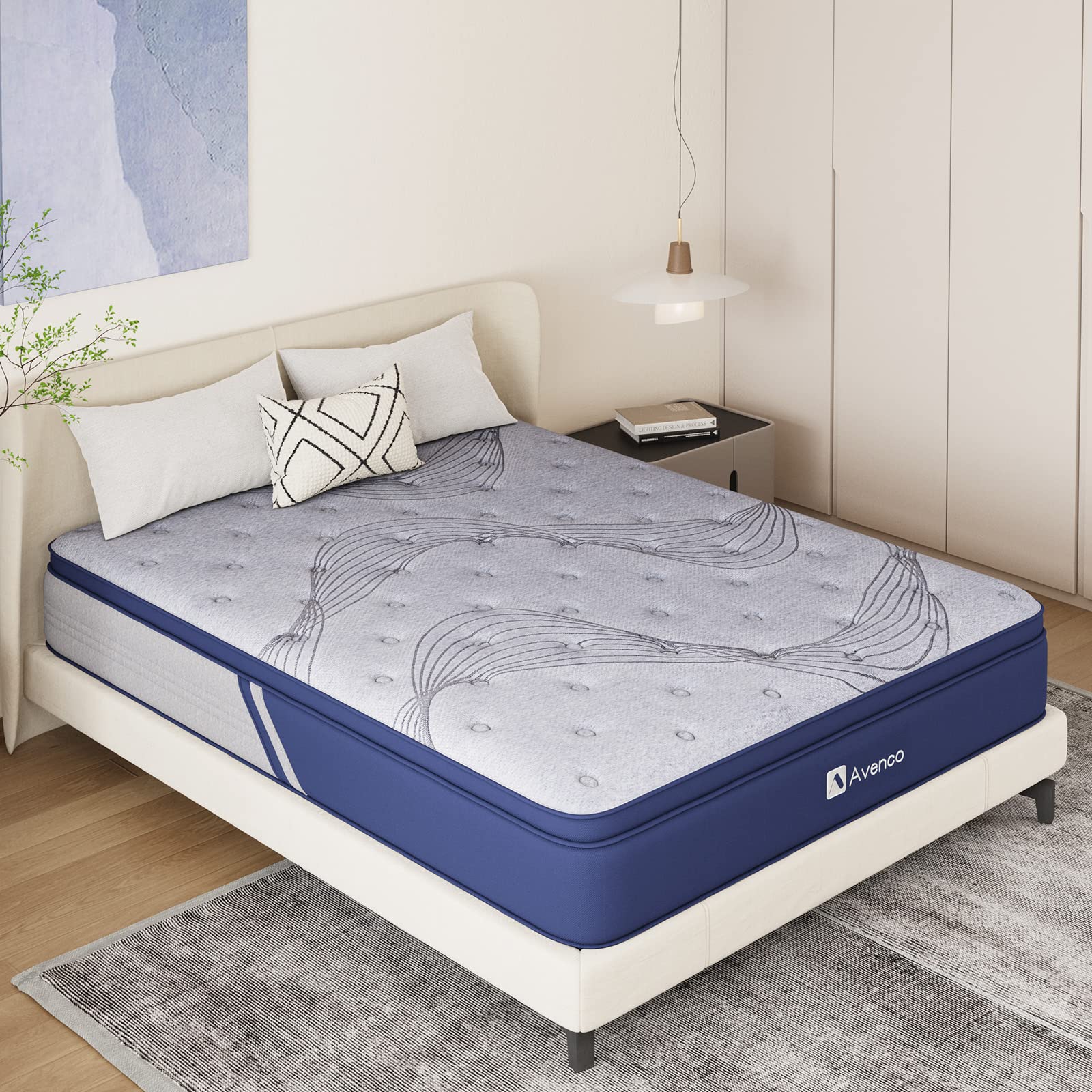 Avenco Mattress King, 12 Inch King Mattress Hybrid, Medium Firm King Mattress in a Box for Pressure Relief and Sound Sleep, Wrapped Coils and CertiPUR-US Foam, Soft Breathable Fabric