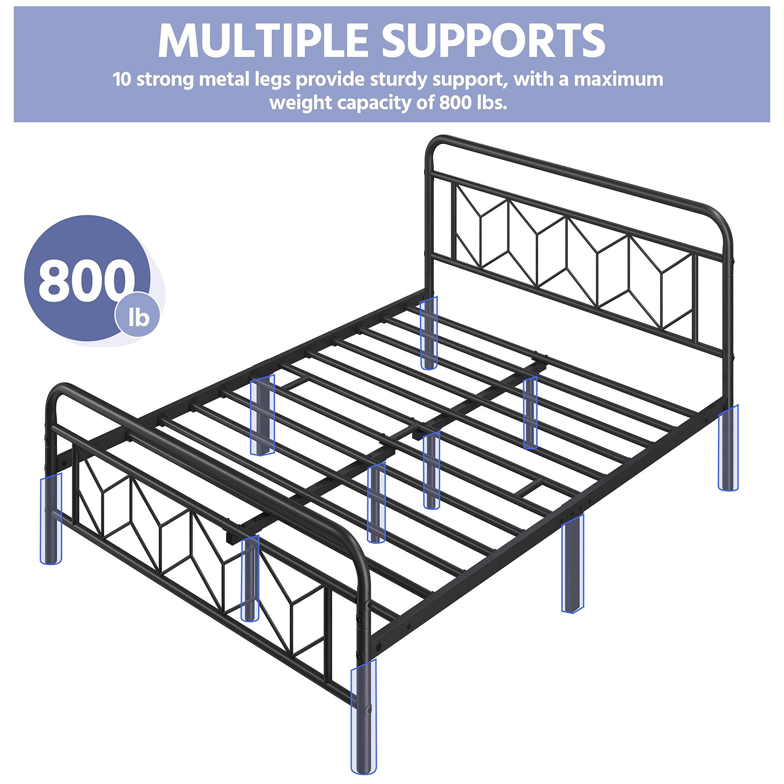 Yaheetech Metal Platform Bed Frame Mattress Foundation with Diamond Pattern Headboard/Footboard/Heavy Duty Steel Slat Support/Under Bed Storage/No Box Spring Needed/Queen Size Black