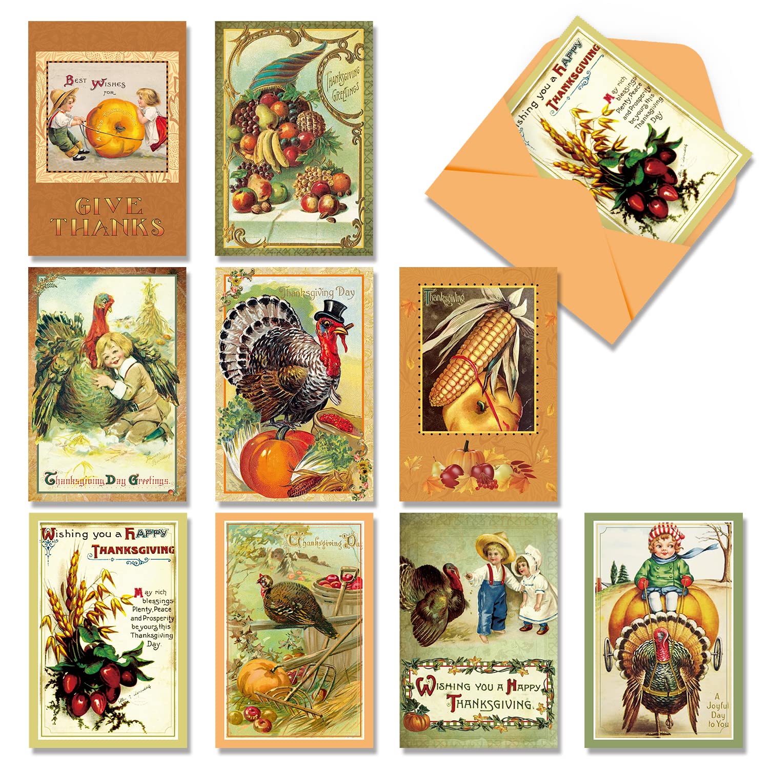 GreenPine 27PCS Thanksgiving Vintage Greeting Cards Bulk Thanksgiving Cards for Family Thankful Cards with Envelopes for Fall Autumn Holiday Parties Celebrations Harvest Happy 4 x 6 inches