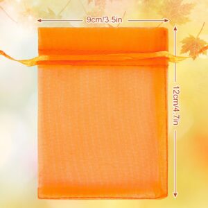 Whaline 120 Pcs Fall Organza Bags Drawstring Orange Yellow Green Brown Autumn Holiday Gift Bags Thanksgiving Jewelry Gift Bags Candy Goodies Treat Bags for Wedding Baby Shower Birthday Party Favor