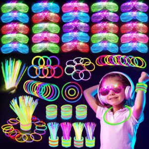 olupp 325pcs glow in the dark party supplies, glow sticks glasses favors, 300 pcs glow sticks and 25 pcs led glasses, neon party favors for glow party, wedding, concert, raves, birthday, new year