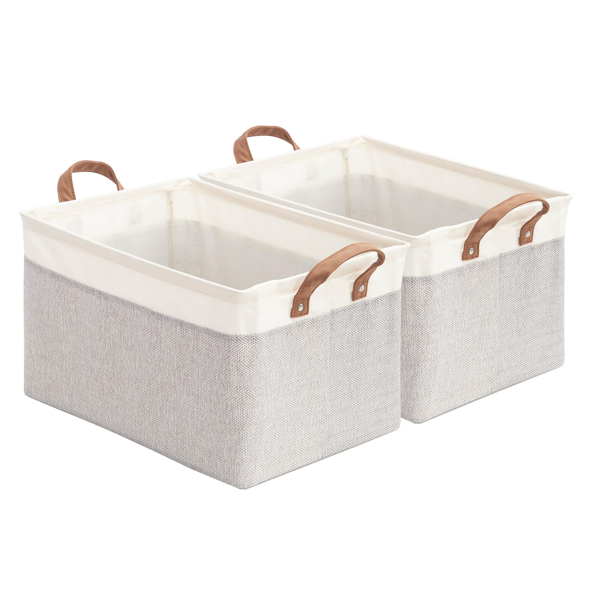 STORAGEIDEAS Storage Basket Bins with Metal Frame, Extra Large Collapsible Fabric Storage Baskets for Organizing Shelf, Basket Organizer W/Handles for Toys Towels, Laundry, Nursery, 2-Pack, White Grey