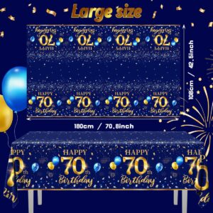 GREHUMOR 70th Birthday Decorations Men-3pcs Navy Blue 70th Birthday Table Covers Rectangle Waterproof Plastic Gold Blue Birthday Tablecloth for Men 70th Birthday Party Supplies