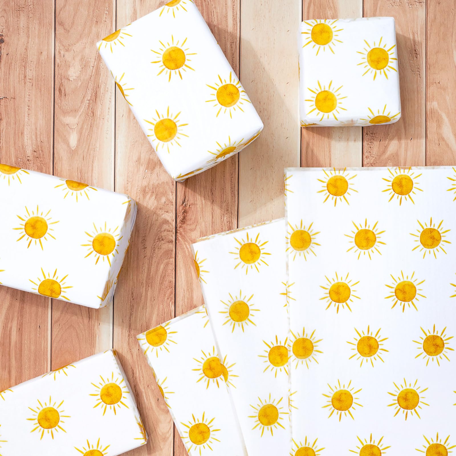 Whaline 100 Sheet Boho Sunshine Tissue Paper Yellow Sun Gift Wrapping Paper First Trip Around The Sun Theme DIY Craft Art Paper for Summer Holiday Party Birthday Decor Supplies, 13.8 x 19.7 Inch