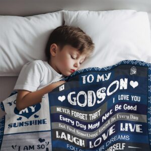 Godson Gifts from Godmother Godfather, to My Godson Throw Blankets Soft Fleece Flannel Birthday Graduation Christian Baptism Gifts for Boys, Best Godson Ever Gifts Ideas from Godparents, 50x60 Inch