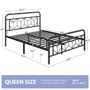 Yaheetech Metal Platform Bed Frame Mattress Foundation with Diamond Pattern Headboard/Footboard/Heavy Duty Steel Slat Support/Under Bed Storage/No Box Spring Needed/Queen Size Black