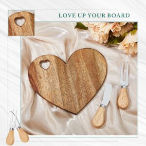 Patelai 12 Set Bridal Shower Favor Heart Cheese Board Cheese Knives Wood Mini Charcuterie Board Thank You Gift Box for Guest Bridal Baby Shower Prize Wedding Birthday Valentines Day (Acacia Color)