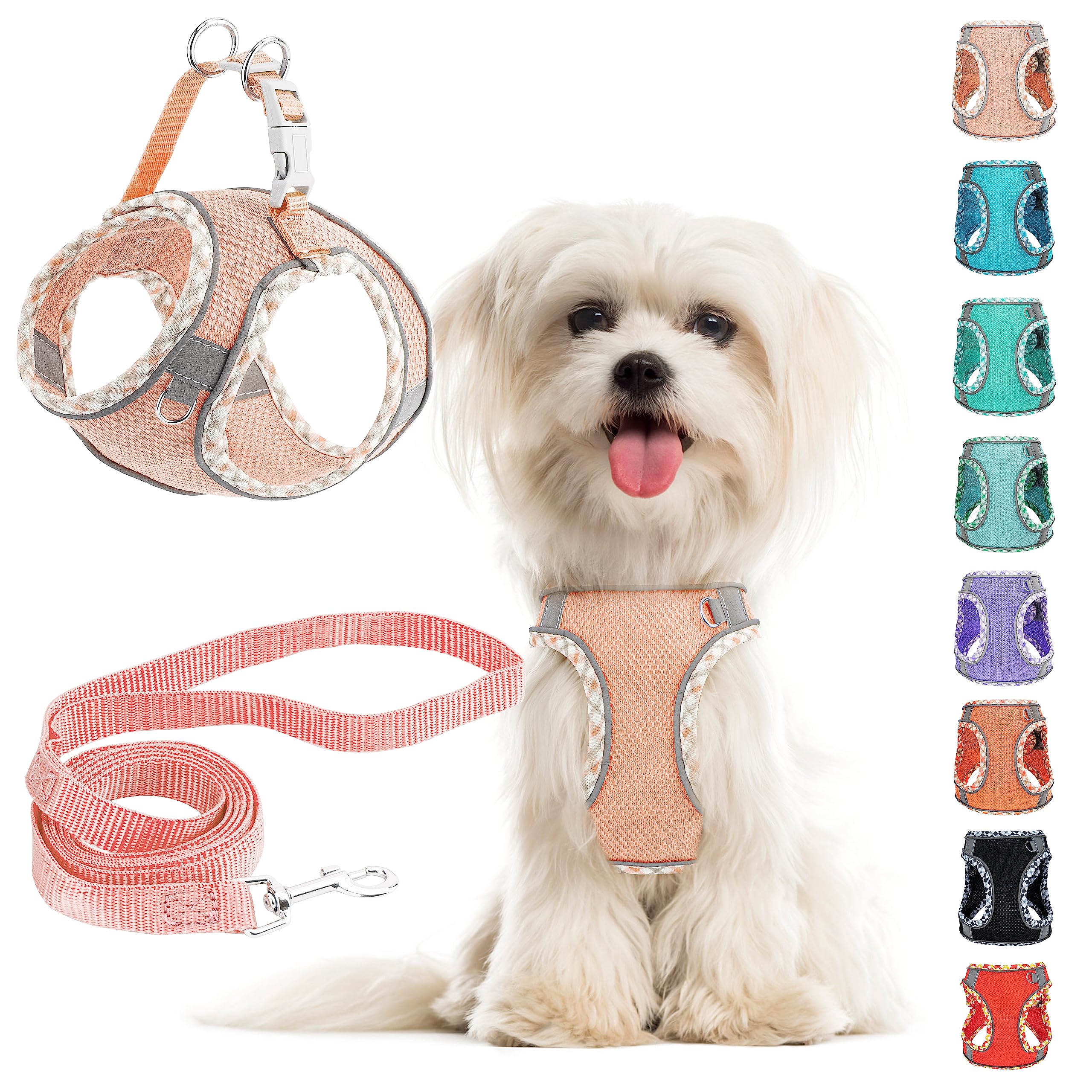 Small Dog Harness and Leash Set, No Pull Adjustable Reflective Breathable Mesh Step in Dog Harness Easy Walk Dog Harness for Extra Small/Small Medium Dog Cats Puppy Outdoor Hiking Training (Pink XXS)