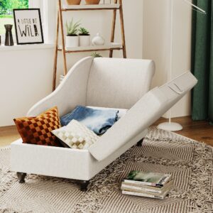 Modern Storage Chaise Lounge Indoor Fabric Chaise Lounges Chair Sleeper Lounge Sofa Recliner Chair for Bedroom Office Living RoomSmall Apartment SEAT Size 48Lx 24 Wx 17 Hinch Right Arm Beige