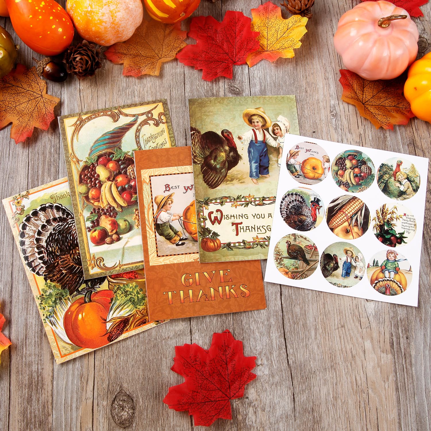 GreenPine 27PCS Thanksgiving Vintage Greeting Cards Bulk Thanksgiving Cards for Family Thankful Cards with Envelopes for Fall Autumn Holiday Parties Celebrations Harvest Happy 4 x 6 inches