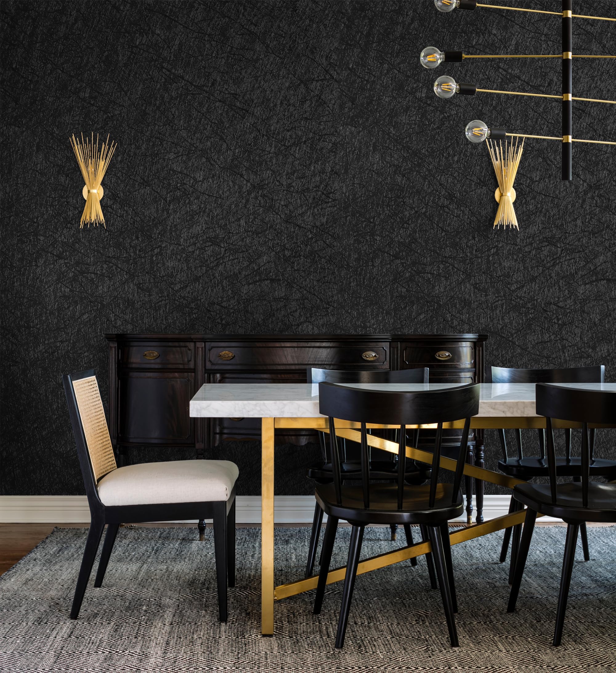 GloryTik Black Wallpaper Silk Peel and Stick Wallpaper Black Contact Paper 17.3"X78.7" Silk Textured Self Adhesive Removable Wallpaper Thicken Waterproof Wallpaper for Room Wall Cabinets Decoration