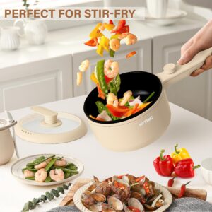 HYTRIC Hot Pot Electric with Steamer, 1.5L Portable Non-stick Frying Pan, Electric Cooker for Steak, Egg, Pasta, Ramen Cooker with Dual Power Control, Electric Pot for Office, Dorm, Camping, Yellow