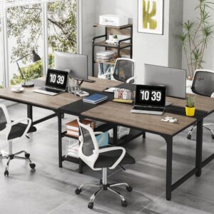 Tribesigns 90.55'' 2 Person Desk with Storage Shelves, Double Computer Desk with Spacious Desktop, Extra Long Study Writing Table Workstation for Home Office (Black & Gray)