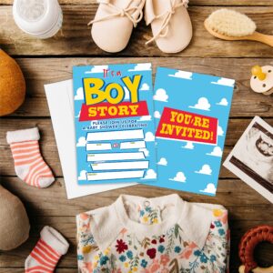 TPYEN It's A Boy Story Baby Shower Invitations, Sky & Cloud Baby Shower Fill-In Invitation Cards With Envelopes - Gender Reveal Party Decorations & Supplies-B15