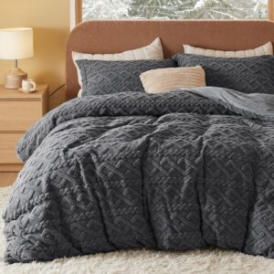 bedsure fluffy comforter cover set - faux fur duvet cover king size, dark grey plush quilt cover, 3 pieces,1 duvet cover (104"x90") with zipper closure and 2 pillow shams, comforter not included